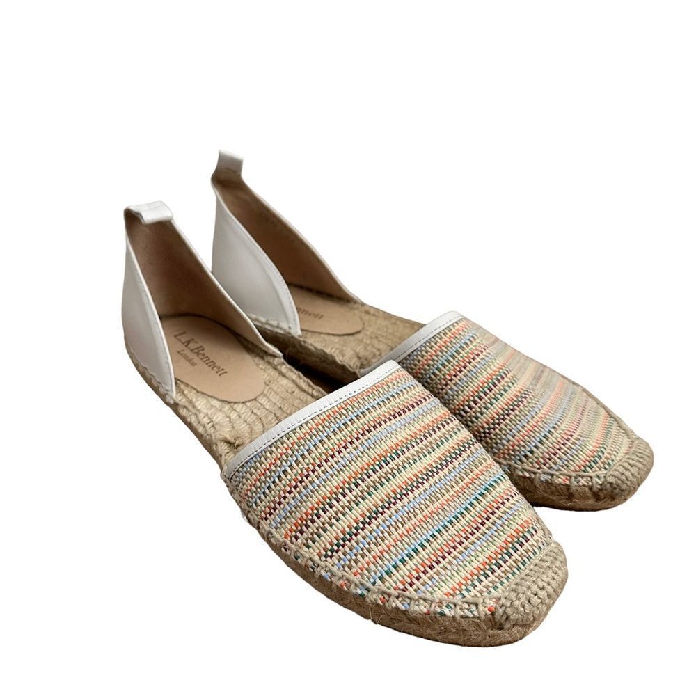 LK Bennett Tan and White Woven Multicolored Flat Espadrilles Size 39